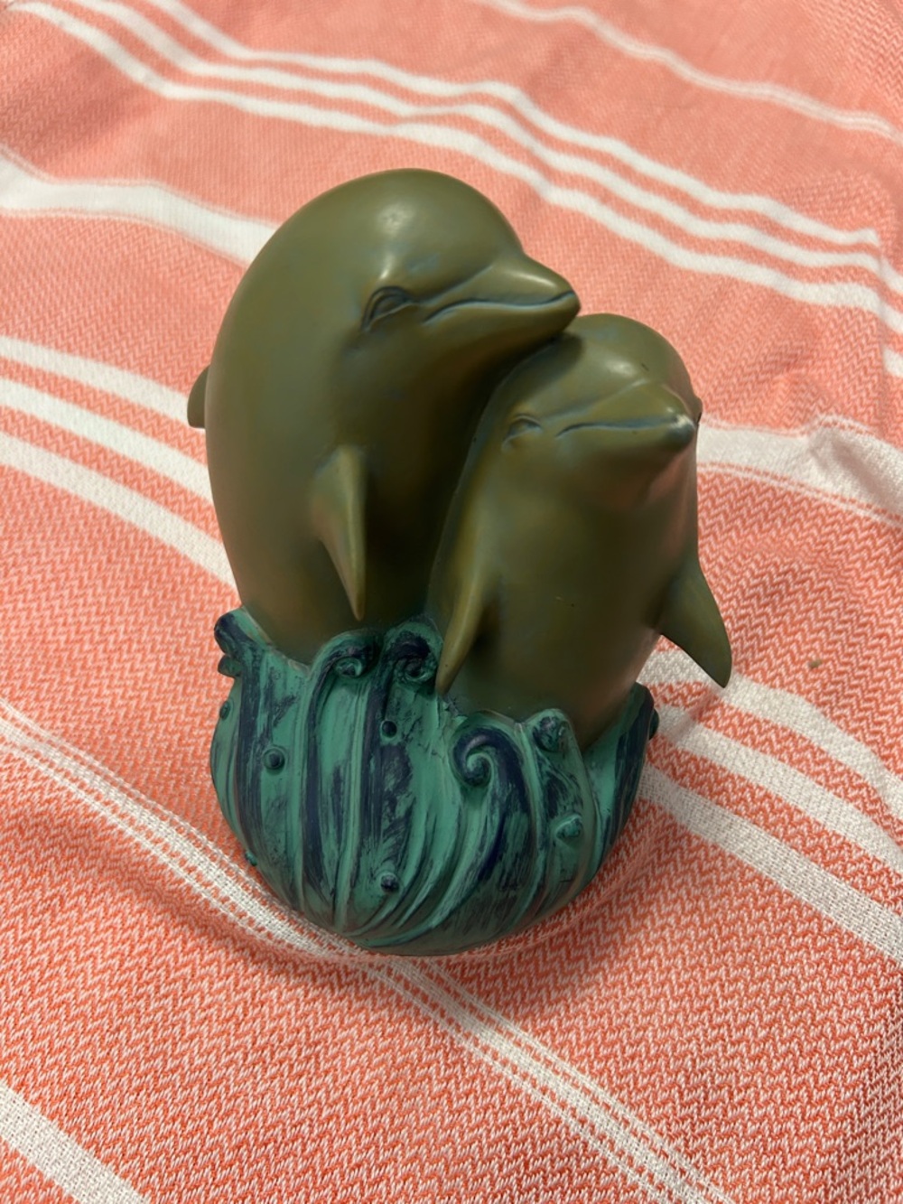 Ceramic Dolphin Figurine Coin Bank - 2 Dolphins Ocean Marine Collectible.
